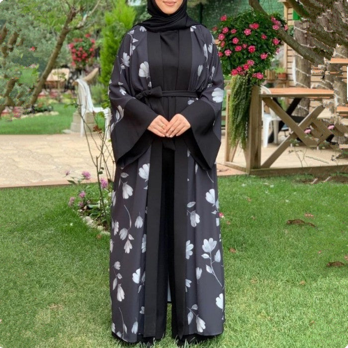 Middle East Dubai Turkish Solid Color Cotton Blend Jumpsuit Robe
