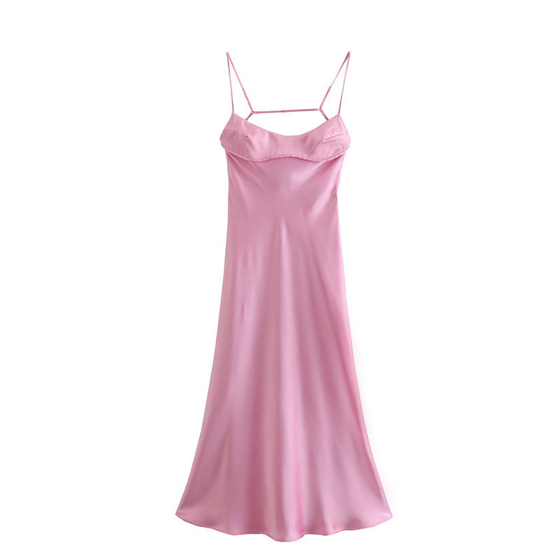 Women’s Satin Sleeveless Backless Long Slip Dress – Elegant Casual Party Summer Dress