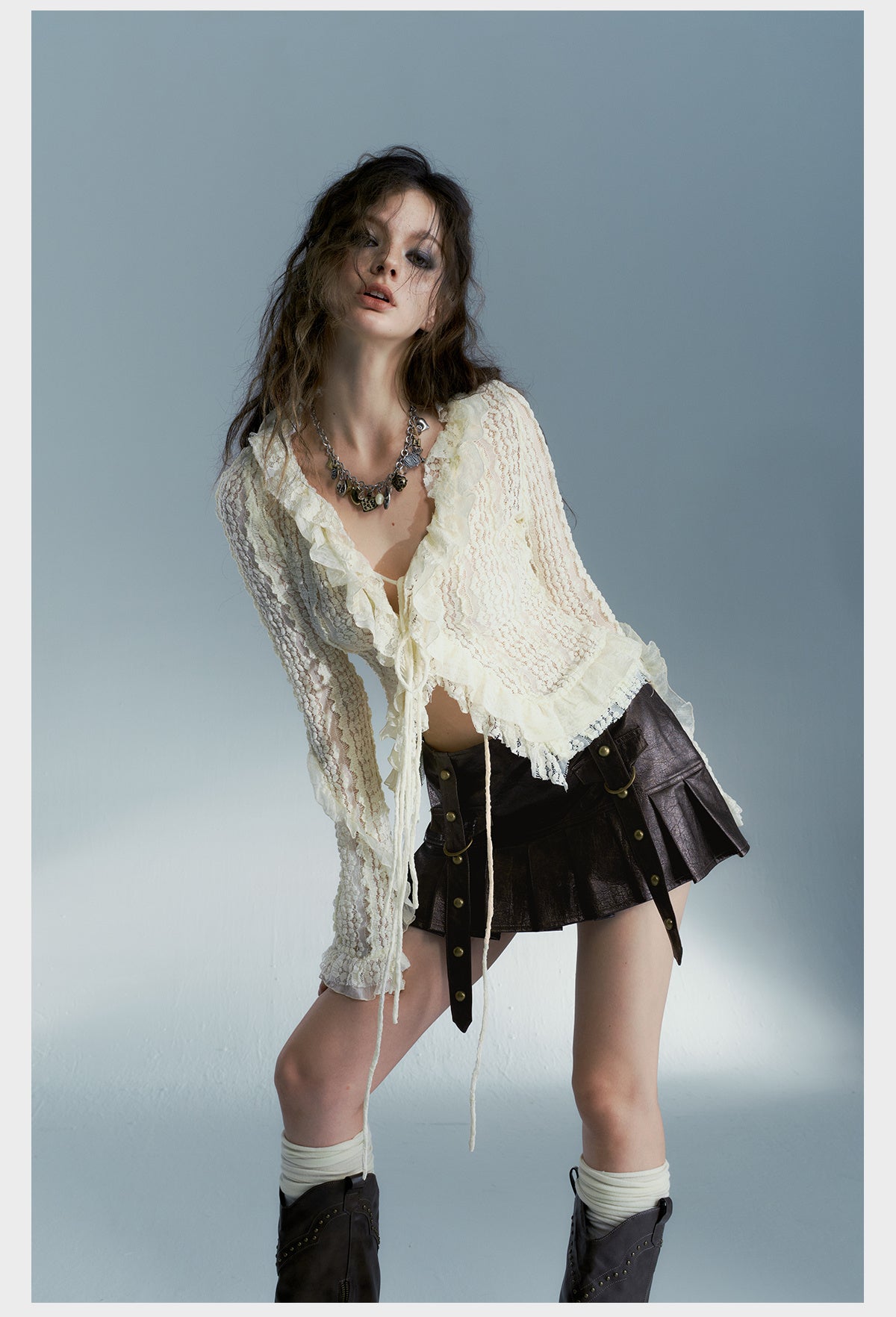 Heavy Wash Viscose Fiber Leather Skirt for Women Autumn Winter
