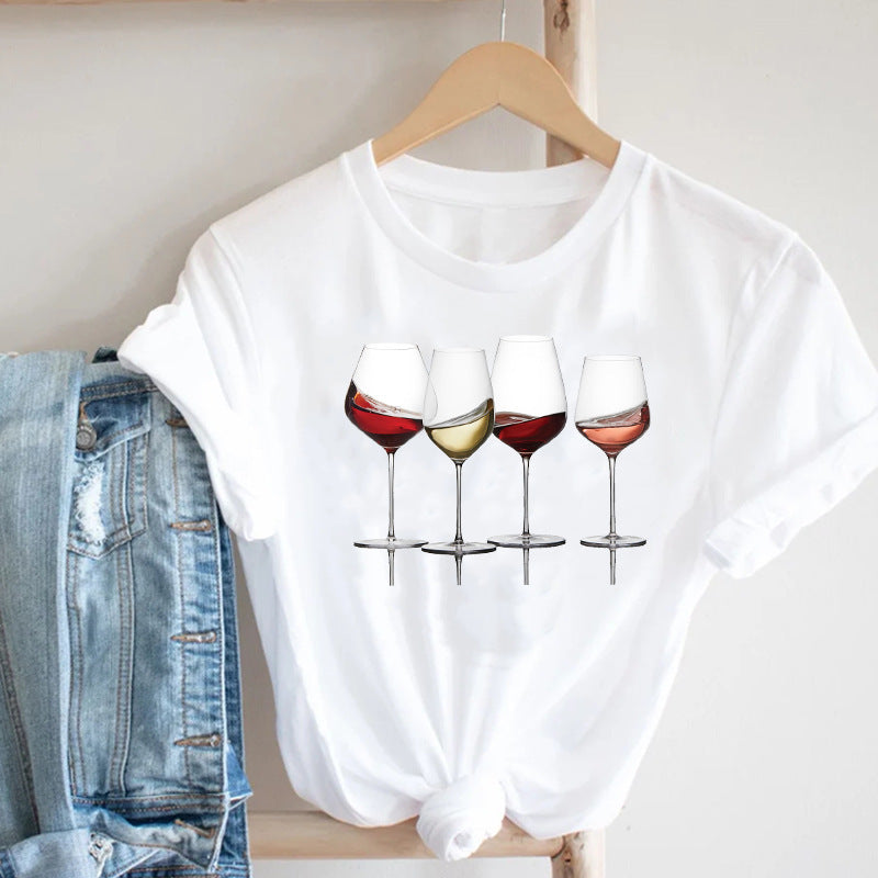 Women’s Wine Print Short Sleeve Casual Top