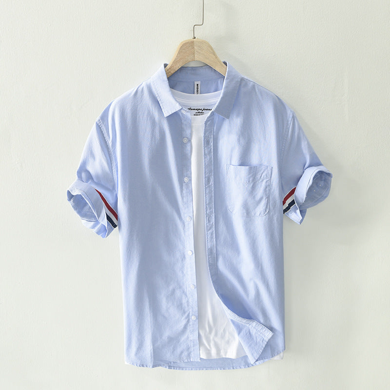 Men’s Short-sleeved Shirt Trendy Loose Printed Striped