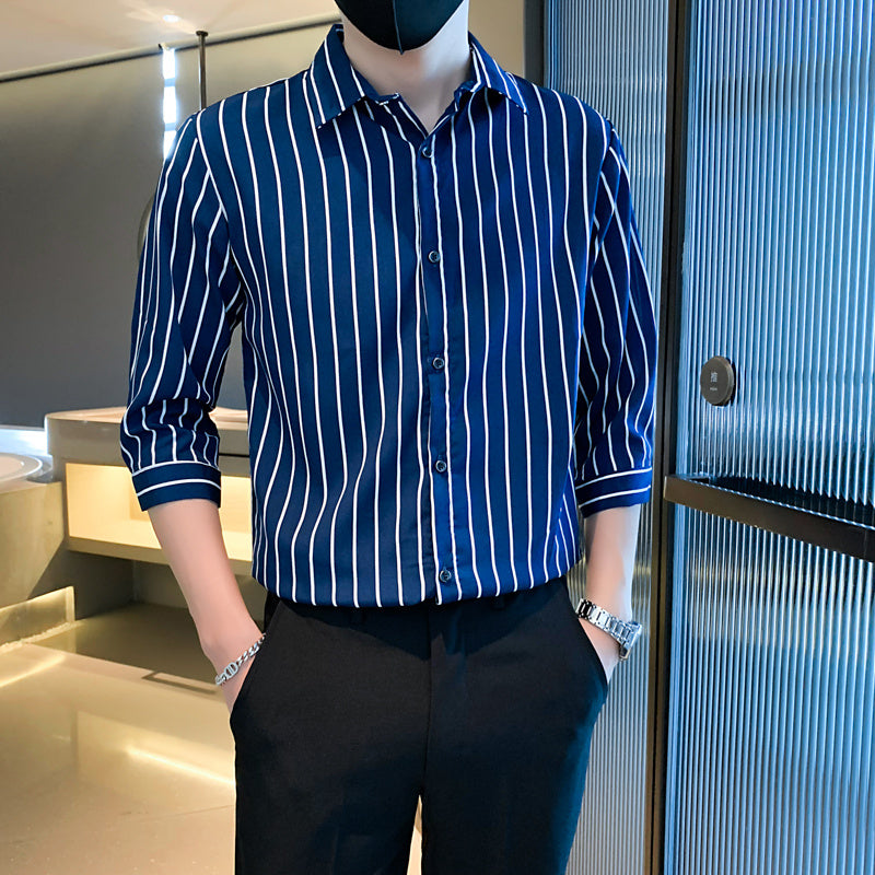 Light Cooked Style Men’s Shirt with Black and White Stripes