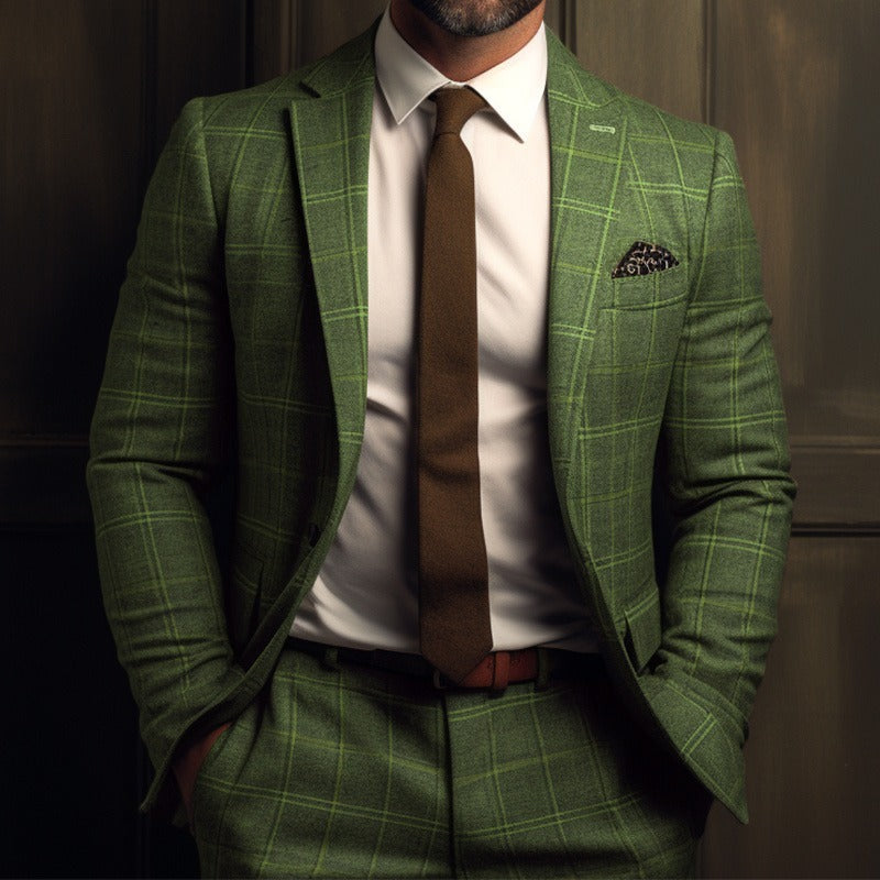 Retro Plaid Slim Fit Coat Top for Men