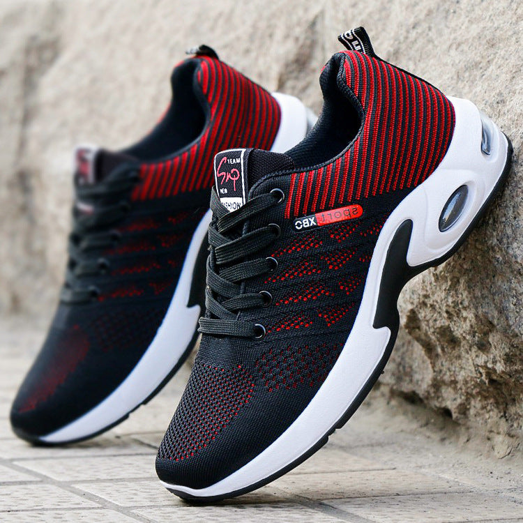 Men's Mesh Lace-Up Sneakers Lightweight Breathable Outdoor Running Shoes with Striped Design