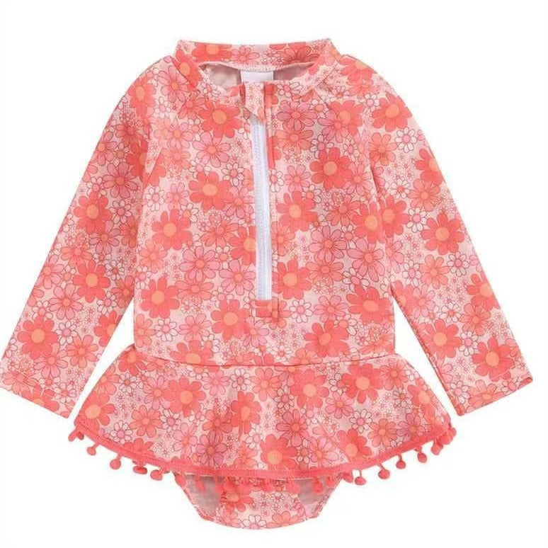 Fashion Long Sleeve Printed Princess Lace Swimsuit