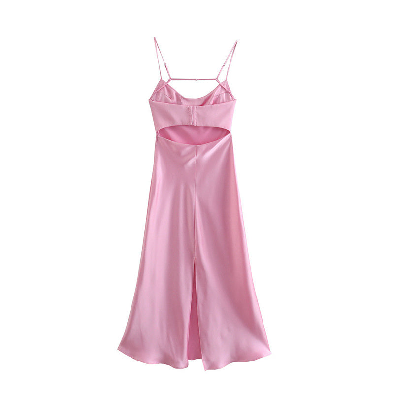 Women’s Satin Sleeveless Backless Long Slip Dress – Elegant Casual Party Summer Dress