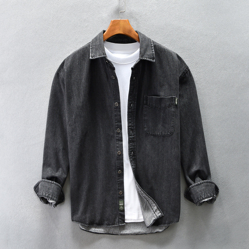 Drop Shoulder Loose Casual Cotton Denim Shirt Coat for Men