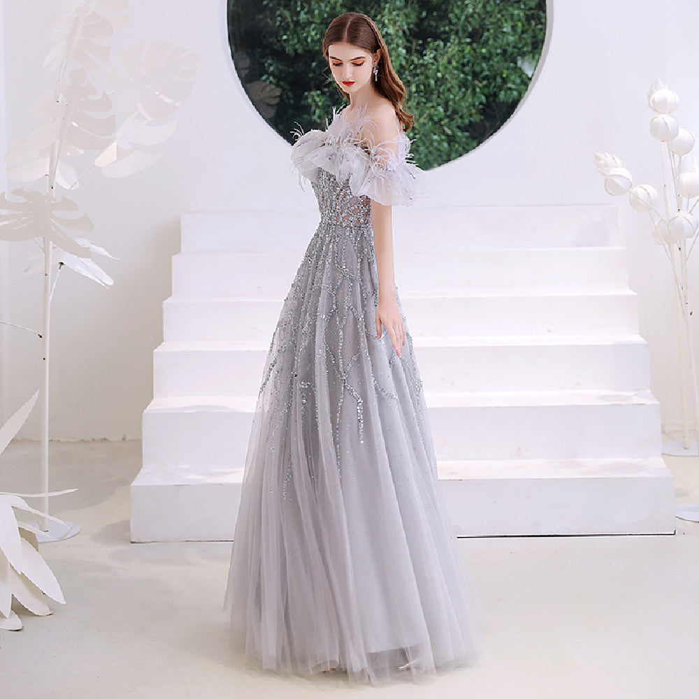 One Shoulder Organza Dress Light Grey Senior Ladies Banquet