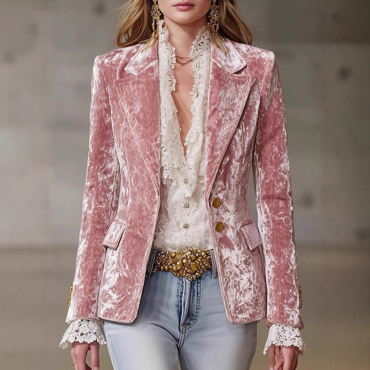 Women's AutumnWinter Velvet Slim-fit Long-sleeve Blazer