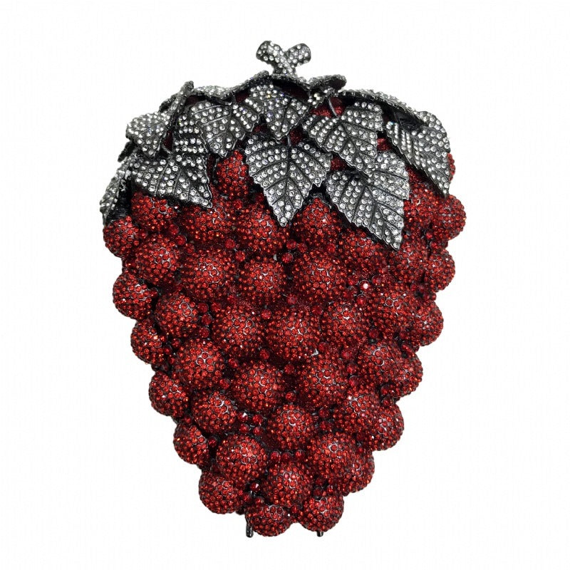 Sac de dîner à chaîne en forme de raisin clouté de diamants, petit 13x17.5x8 cm