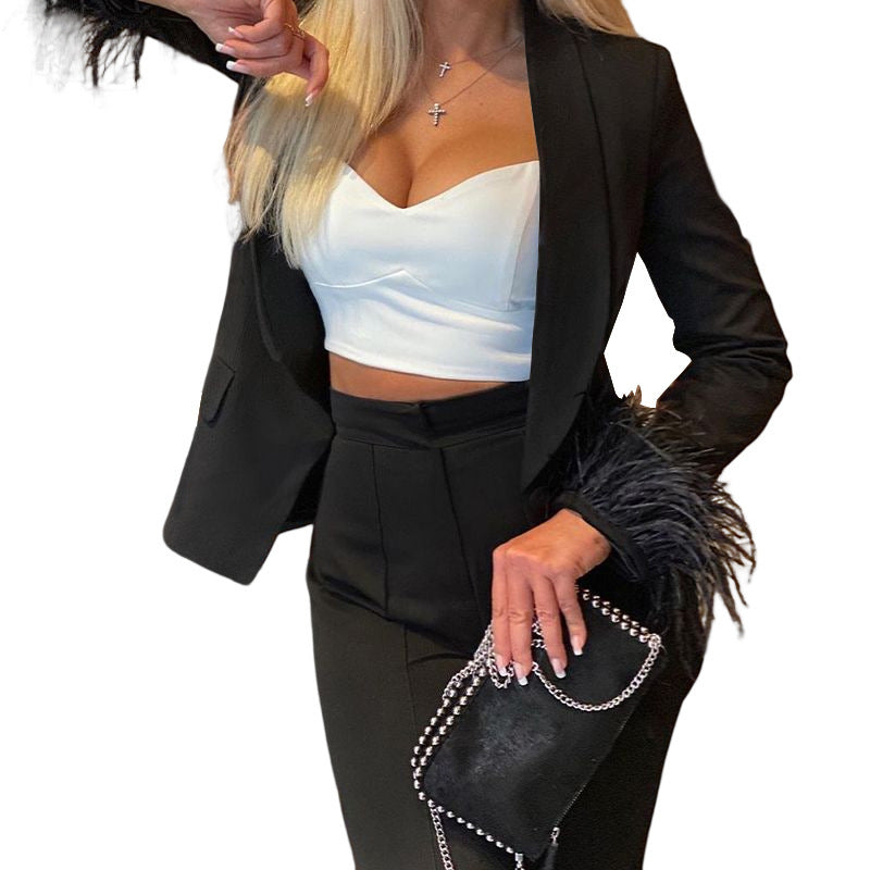 Ensemble décontracté tendance femme à manches longues avec veste et pantalon