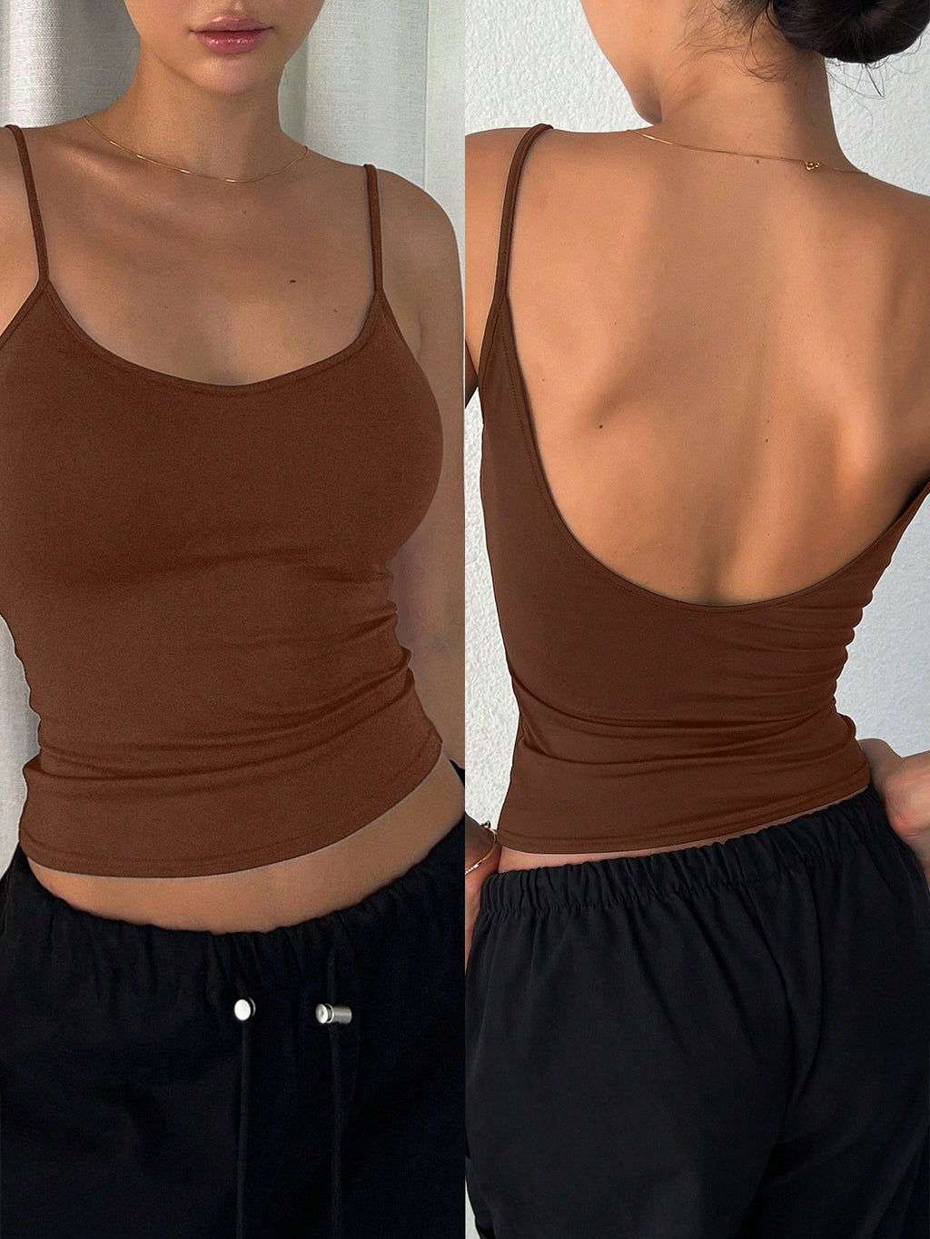 Haut court dos nu moulant décontracté blanc à licou pour femme