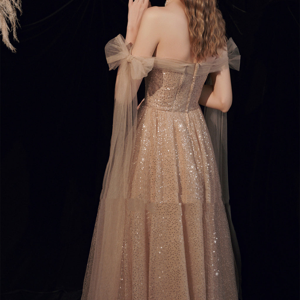 Women's Gold Bandage Wedding Dress Short Sleeve Long Skirt