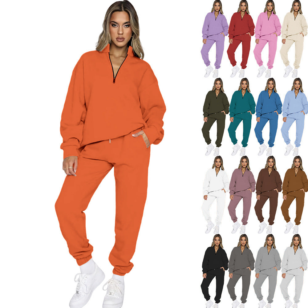Women's Zipper Pullover Long Sleeve Sweater Two-Piece Set