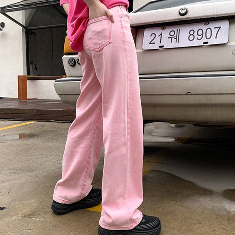 Pantalon en jean taille haute effiloché délavage clair pour femme