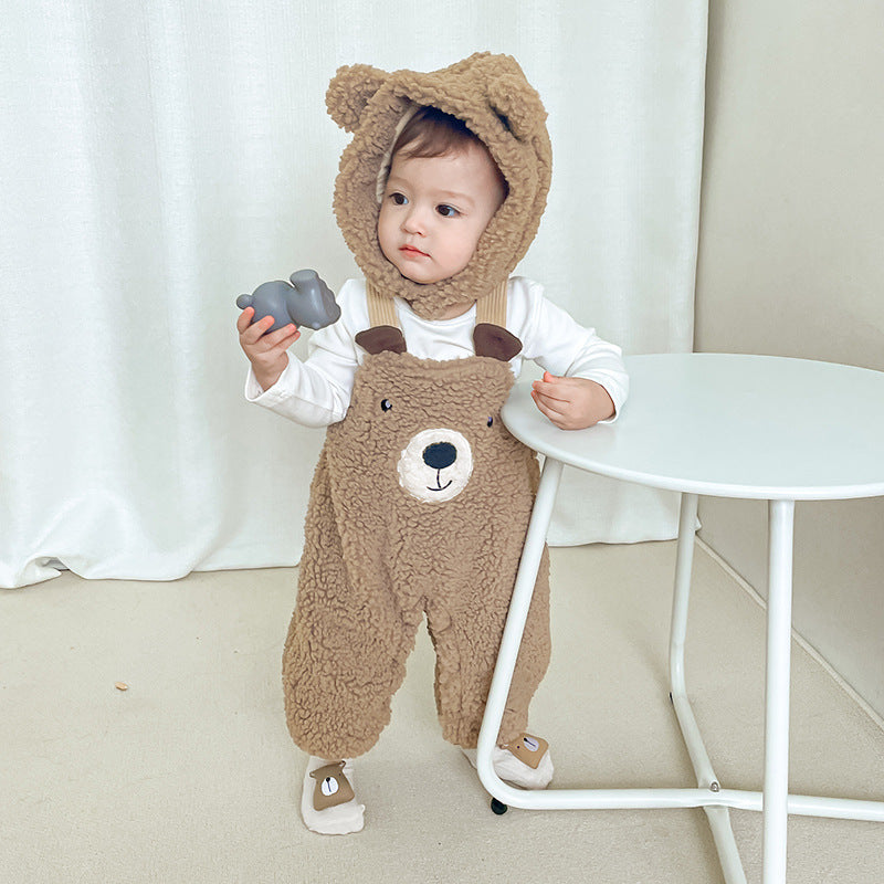 Combinaison bébé automne-hiver en velours avec bretelles ours