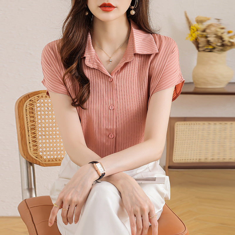 Summer Draping White Short-sleeved Shirt Women's Lightweight Slim-fit Slimming OL Chic Top