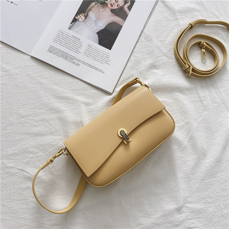 Sac bandoulière en cuir véritable avec fermoir diamant pour femme