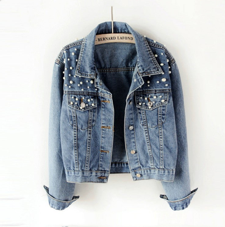 Beaded Pearl Jacket Loose Spring And Autumn New Denim