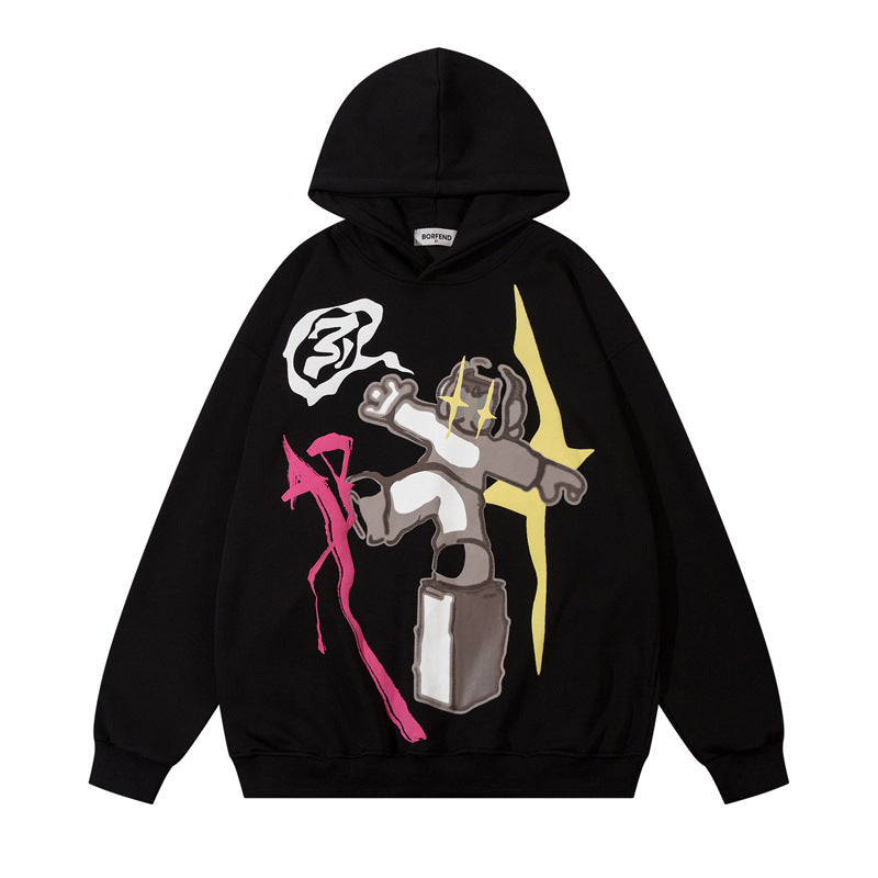 Cartoon Character Graffiti Cotton Hooded Sweater for Men