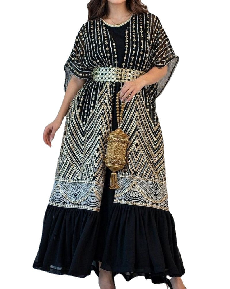 Printed Tape Belt Two-piece Abaya for Arabian Women