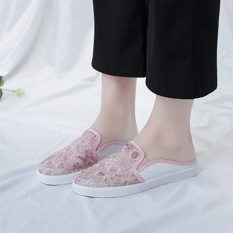 Chaussures Baotou en dentelle semi-ouverte en viscose pour femme