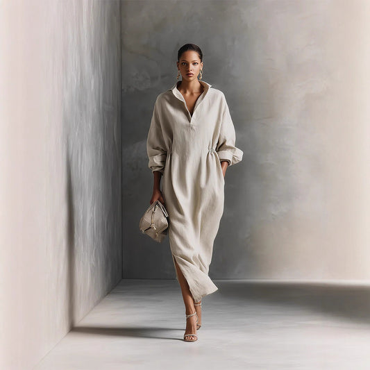 Women's Casual Chic Elegant Long Sleeve Lapel Split Dress