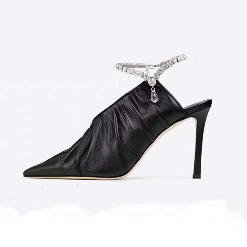 Black Pointed Toe Rhinestone High Heels PU Shoes