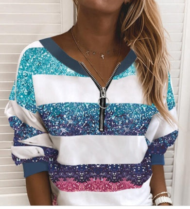 Sweat-shirt ample rayé en mélange de coton pour femme