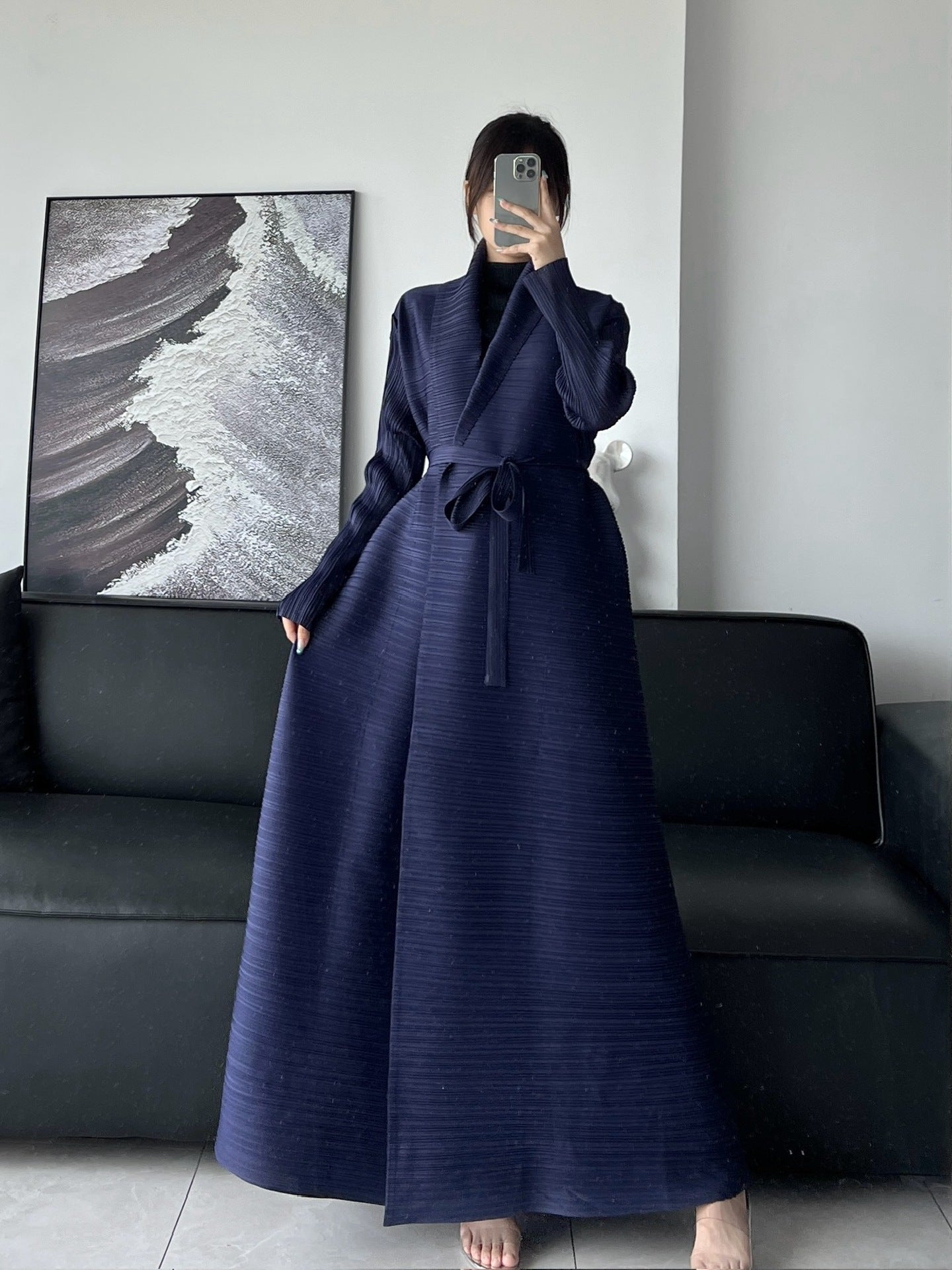 Pleated Print Fashionable All-match Lace-up Loose Arabian Abaya Robe