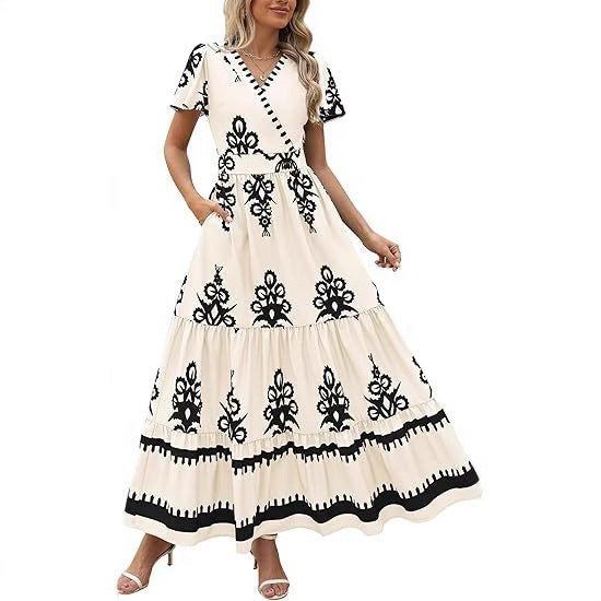 Robe étagée à manches évasées Floral Apricot