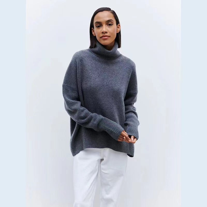Soft Comfortable High Polo Collar Solid Color Pullover