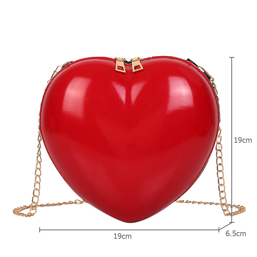 Sac bandoulière en PVC pour femme, à motif cœur, 18x19x8cm, Rouge et Noir