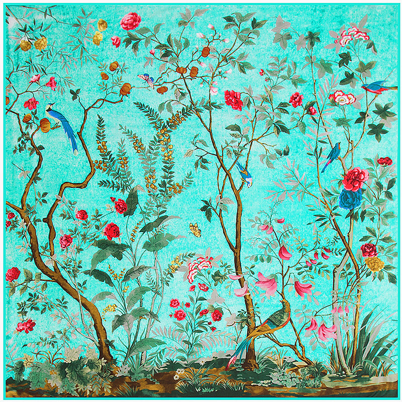 Floral Carriage Jacquard Large 130cm Silk Twill Square Scarf Shawl