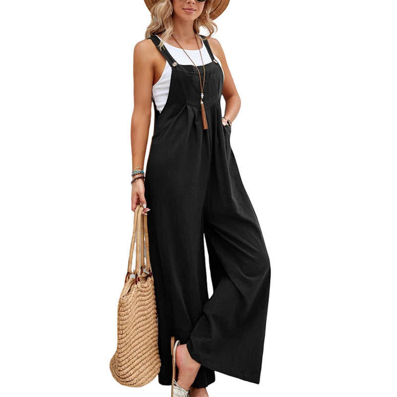 Women’s Long Cotton Bib Overalls Jumpsuit with Pockets Casual Loose Fit