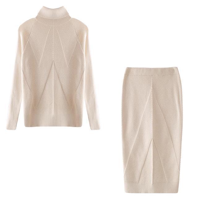 Pull col roulé tricoté de style européen et américain avec jupe chaude ajustée