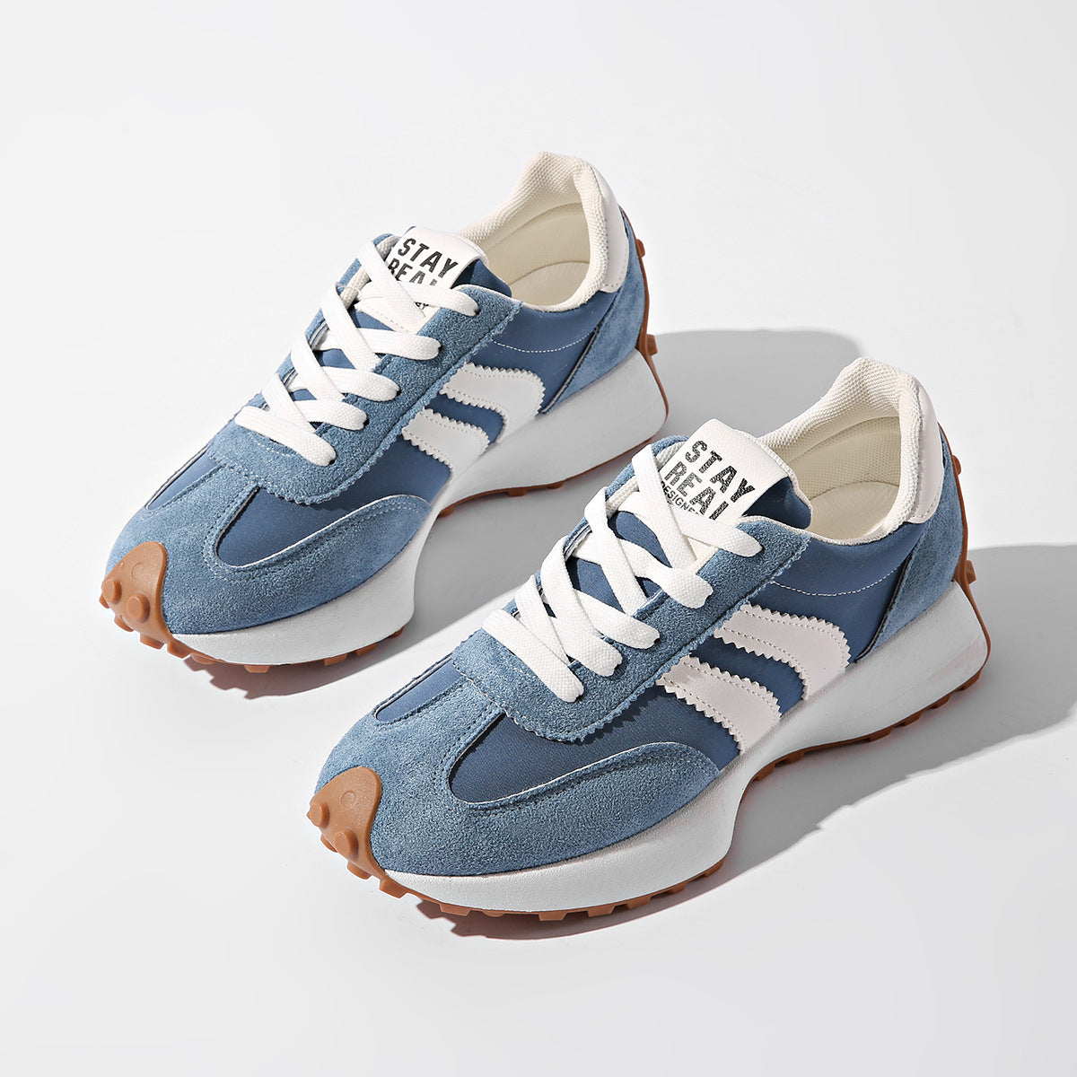 Women's Stripe Lace-Up Sneakers Breathable Thick Bottom Casual Sports Shoes