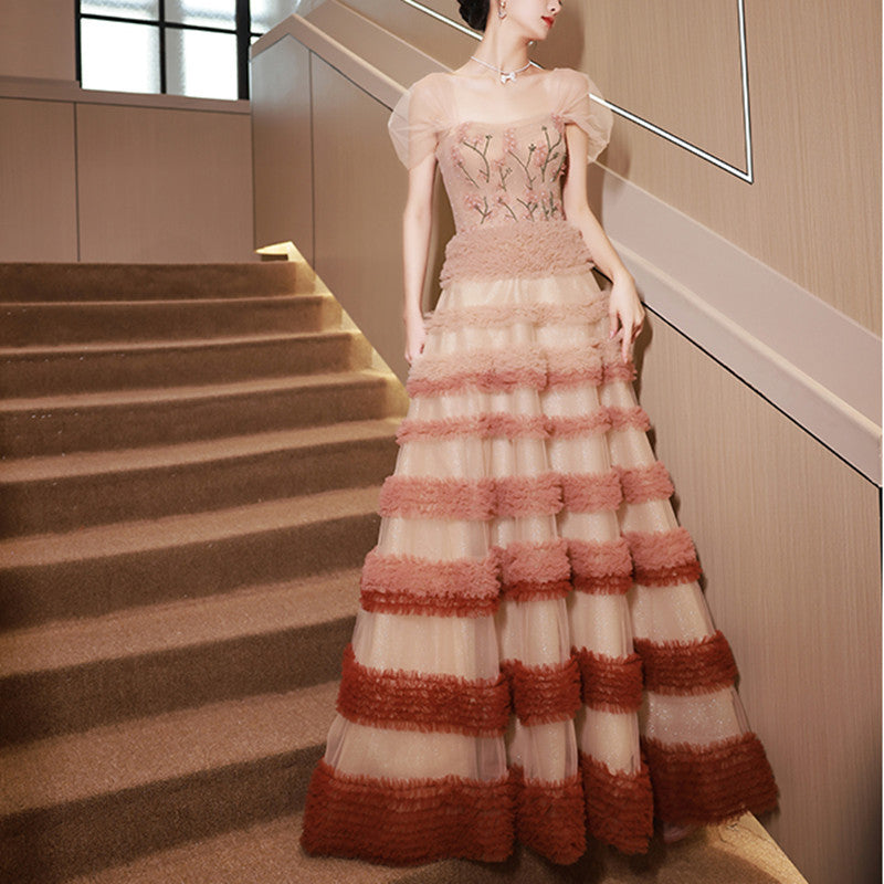 Robe de Soirée Princesse à Fleurs et Épaule Unique Légère et Luxueuse pour Femmes