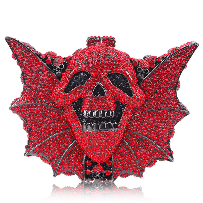 Halloween Crystal Women's Skull Bat Bag 19CM Alloy Evening Clutch