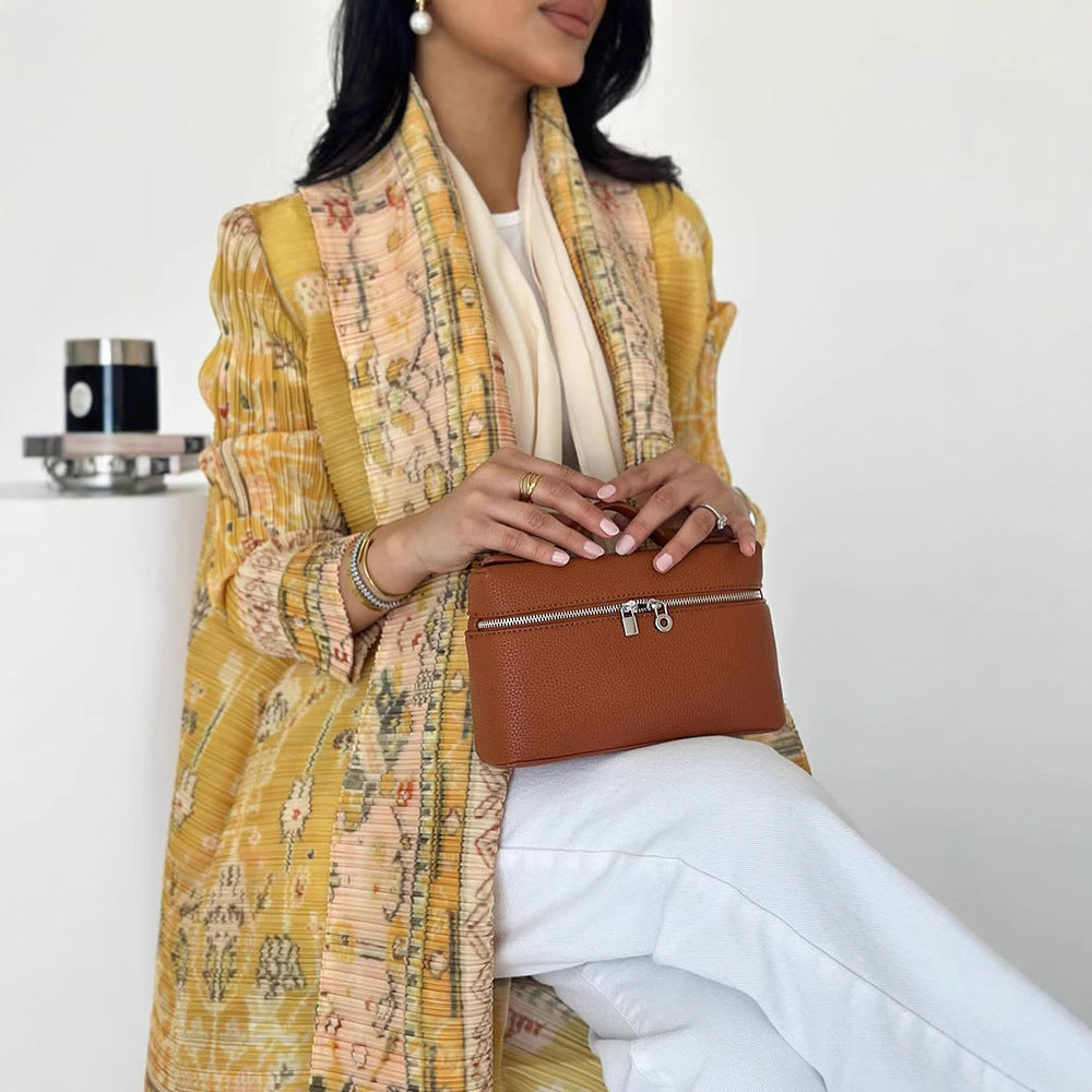 Pleated Print Cardigan Long Coat Arabic Robe Plus Size