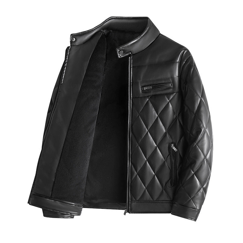 Men's Casual Thick PU Leather Jacket Winter Fleece-Lined