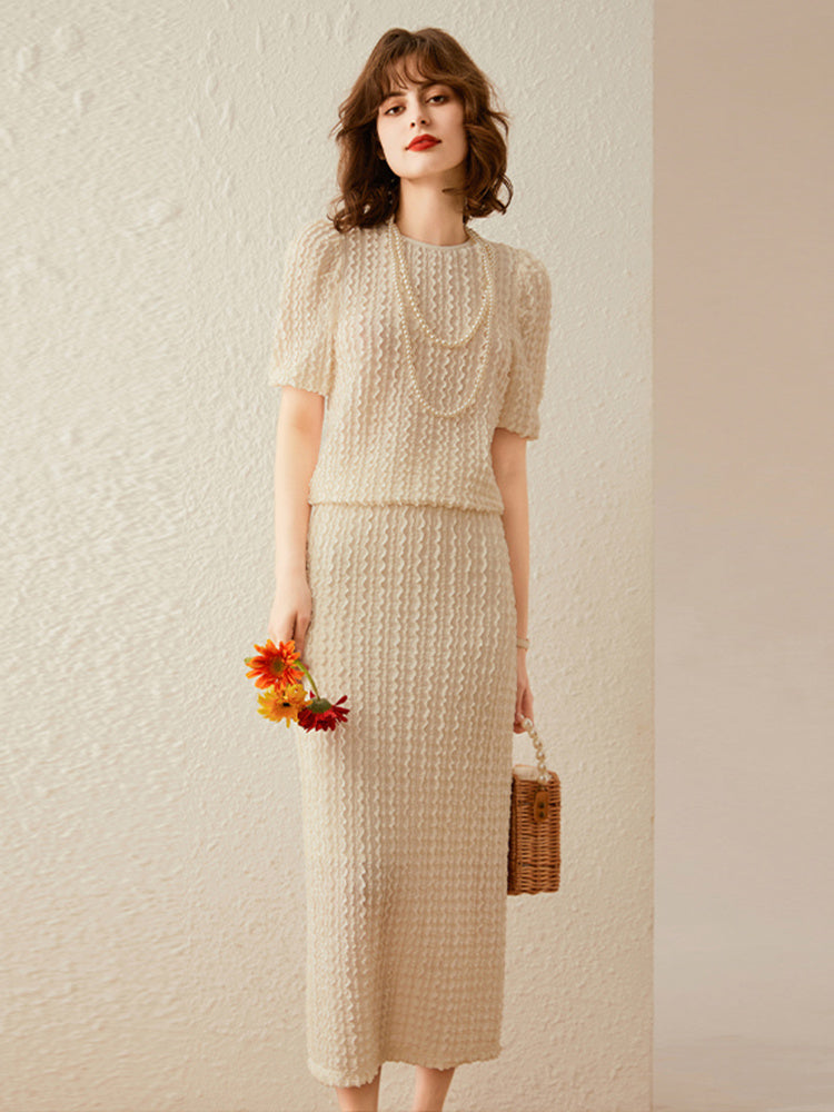 Summer Casual Set Women’s T-Shirt & Split Skirt Polyester