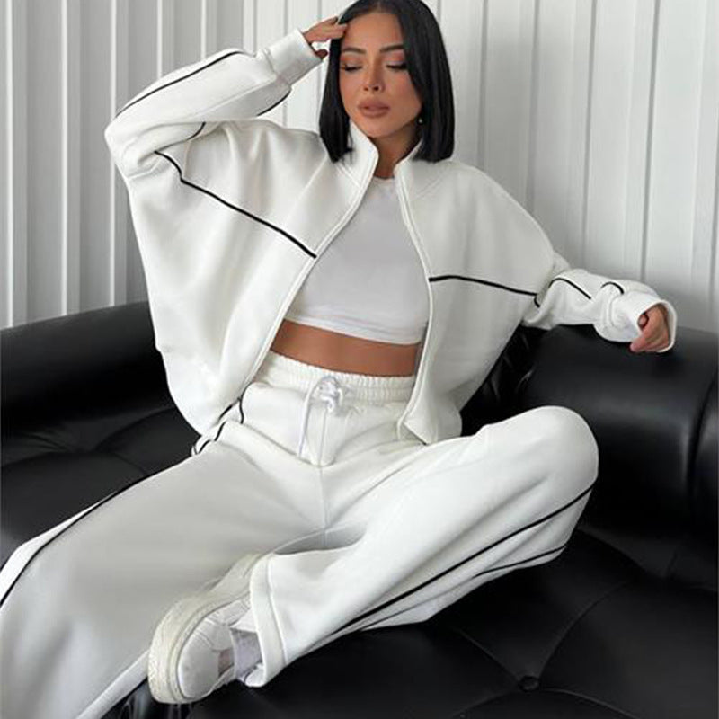Women's Long Sleeve Half Turtleneck Cardigan Suit with Trousers