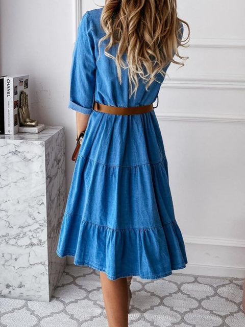 Cowgirl Square-Neck Mid-Length Cotton Skirt