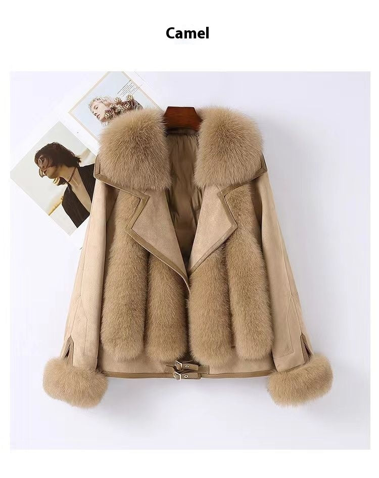Women's Faux Fox Fur Chenille Jacket with Fur Collar