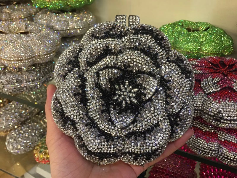 Sac de soirée rigide rond en métal rose pour femmes