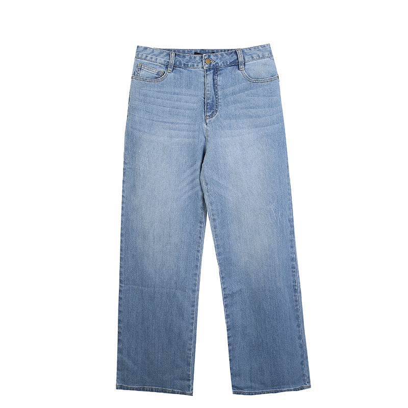 Jean droit large extensible en jean pour femme