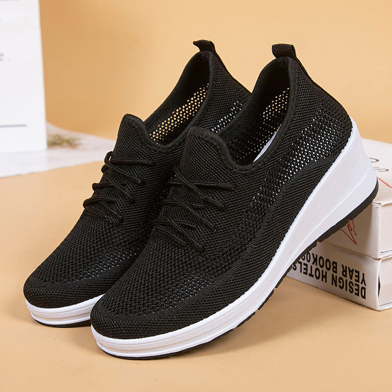 Chaussures compensées décontractées en maille respirante à talon moyen pour femme