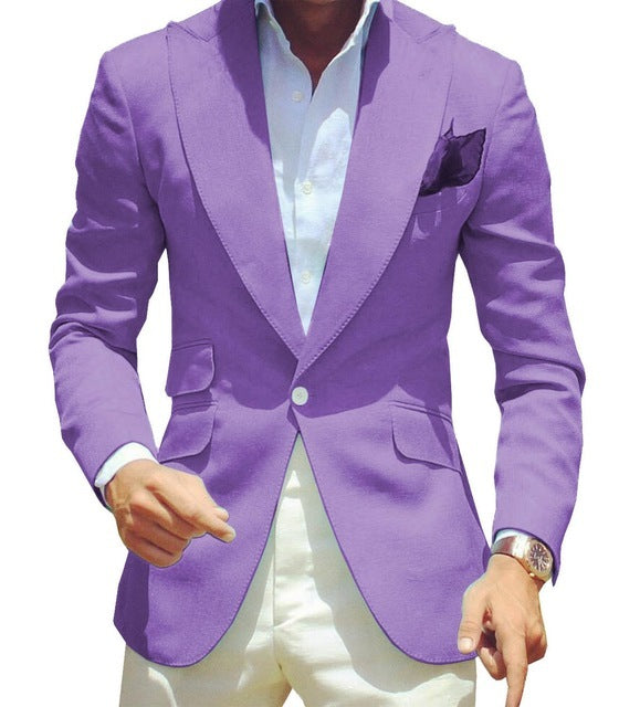 Men's Pure Color Polyester Suit Jacket Simple Temperament