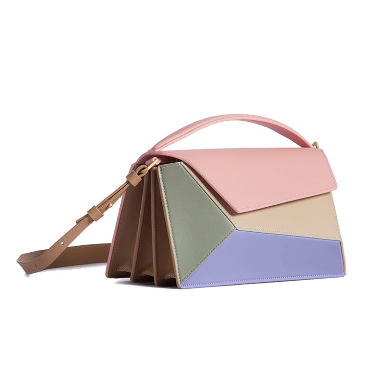 Geometric Color Block Diamond Lattice PU Organ Bag 20CM
